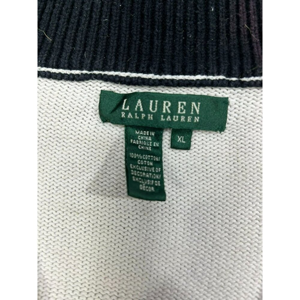 Lauren Ralph Lauren White Crest Embroidered Half-Zip Sweater XL 100% Cotton Clas - Picture 3 of 4